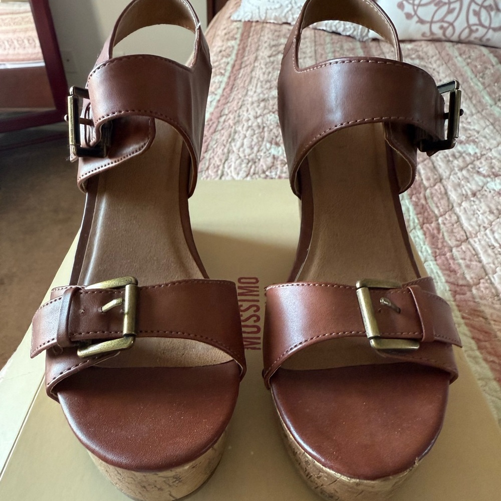 Mossimo Supply Co. Tan Wedge Sandals with Buckles